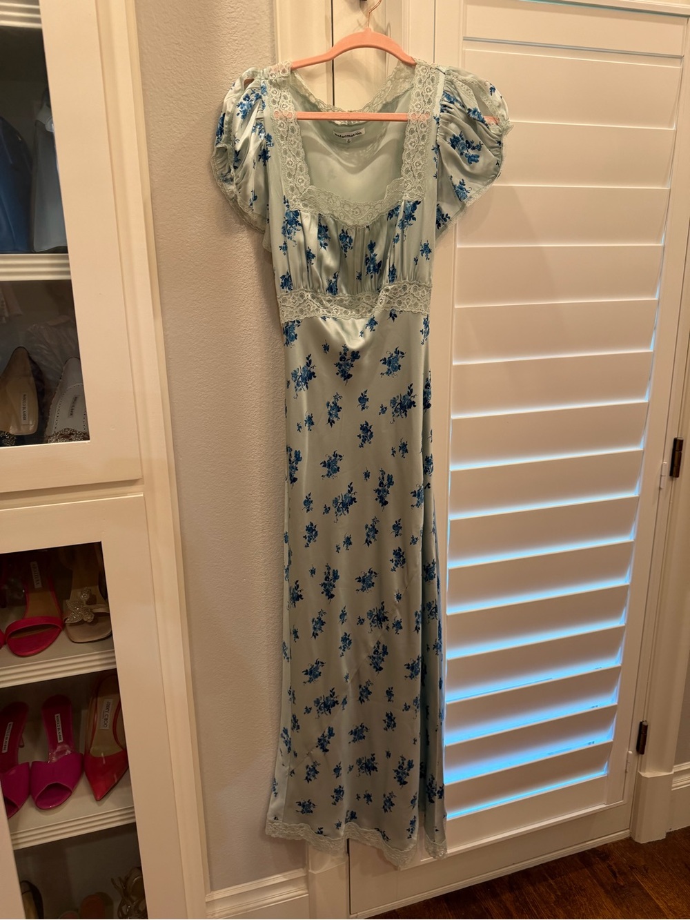 New Reformation Silk Clarisse Blue Floral Square-Neck Maxi Dress. Size 4. - Picture 6 of 12